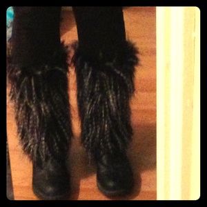 Furry black boot covers